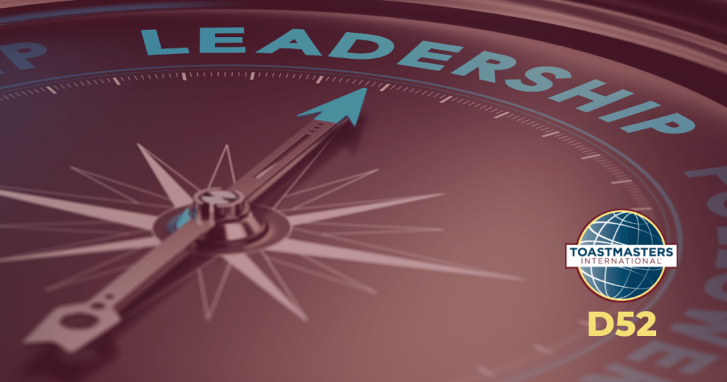 picture of a compass pointing towards leadership, and the Toastmasters International, where great leaders are made